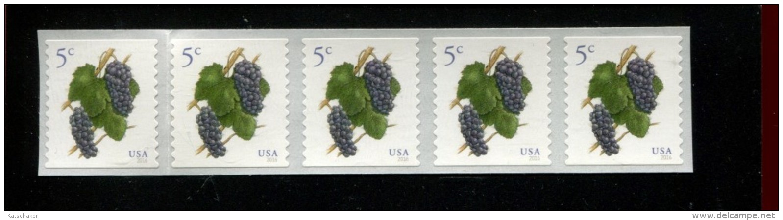 381965078 USA POSTFRIS  MNH *** YEAR 2016 SCOTT 5038 COIL STRIP OF 5 PINOT NOIR GRAPES FLORA BACKING 8780 - Nuevos