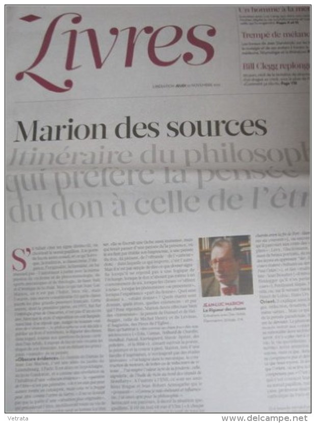 Libération Supplément Livres Du 22/12/12 : J.L. Marion, Rigueur Des Choses / Entretien Avec Luc Lang - Periódicos - Antes 1800