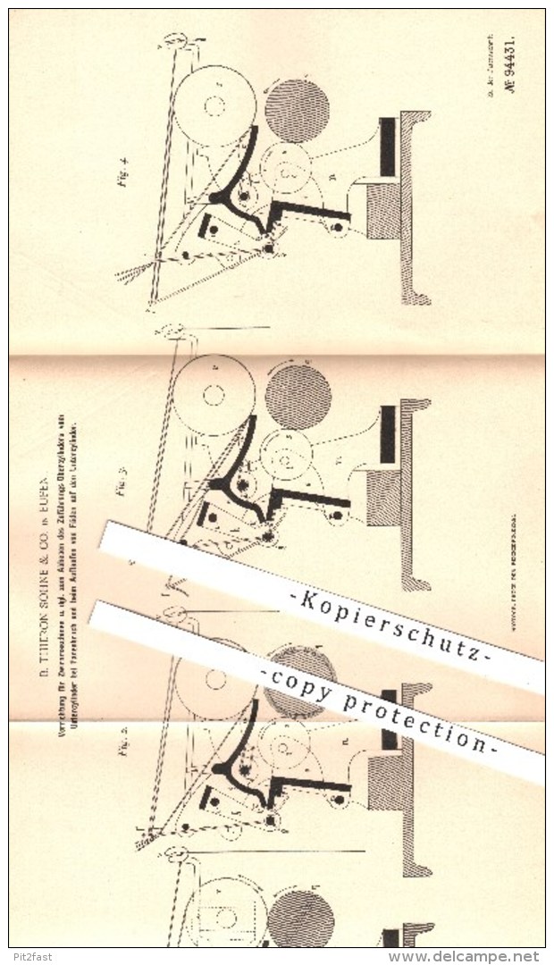 Original Patent - B. Thieron Söhne & Co. , Eupen 1897 , Abheben Der Zuführungs-Oberzylinder An Zwirnmaschinen , Spinnen - Documenti Storici