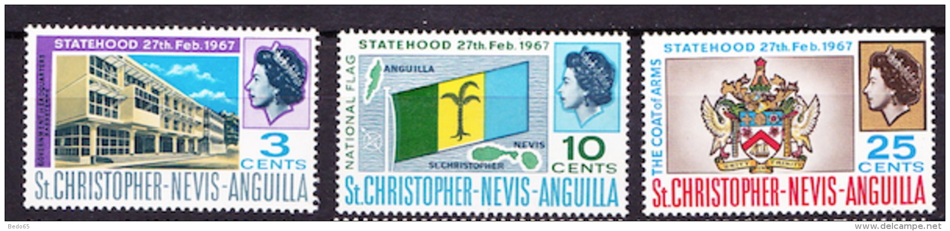 St.Christopher-Nevis-Anguilla N° 196 / 197 / 198 /  NEUF* TRACE DE CHARNIERE - St.Christopher-Nevis-Anguilla (...-1980)