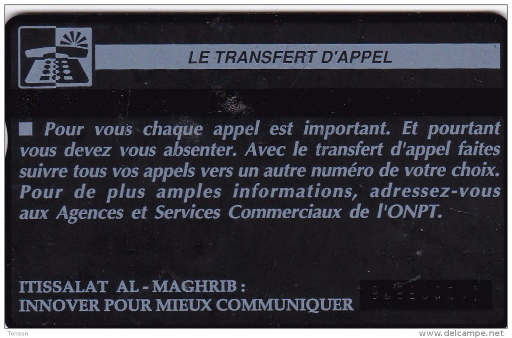 Morocco, MOR-20, Le Transfert D Appel, 2 Scans.   Control Number : 310A  Please Read - Maroc