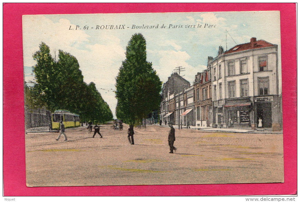 59 NORD ROUBAIX, Boulevard De Paris Vers Le Parc, Animée, Colorisée, (L. Pollet, Lille) - Roubaix