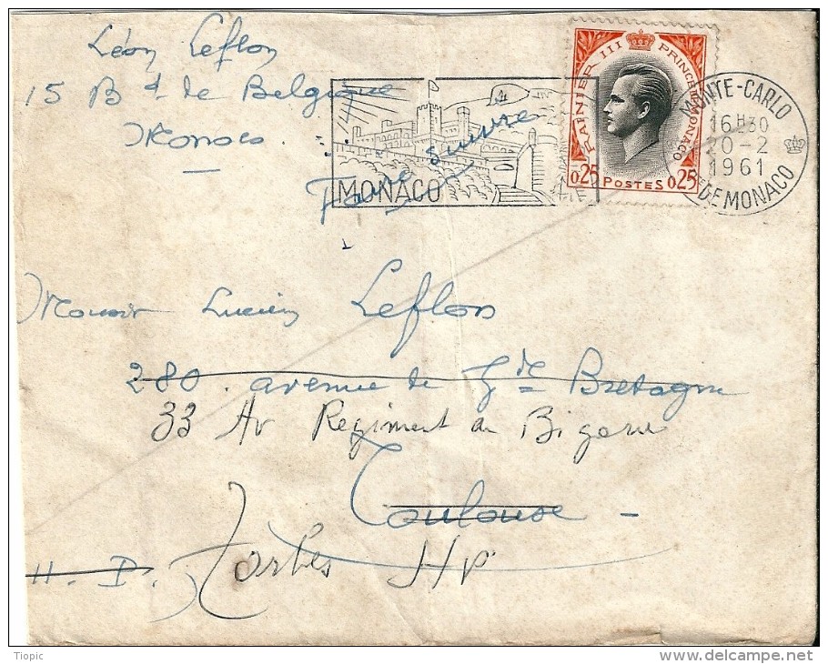 Enveloppe - Cachet  Au  Départ  De  Monte - Carlo  (  MONACO )  à Destination  De TARBES ( 65 ) - Cartas & Documentos