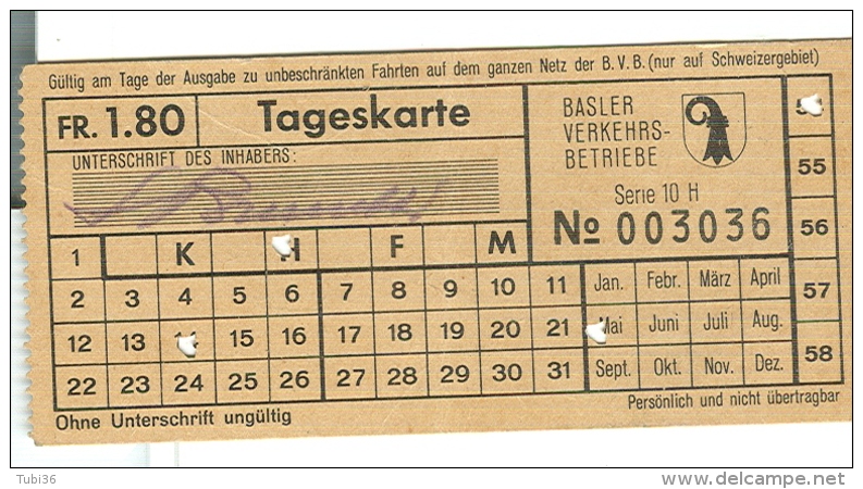 BVB - BASLER VERKEHRS-BETRIEBE- TAGESKARTE FR.1,80 - BASEL - Europe