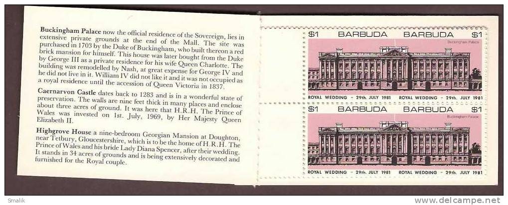Barbuda 1981, Royal Wedding Charles & Diana, Castles 26$ Booklet MNH - Antigua Et Barbuda (1981-...)