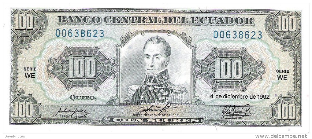 Ecuador - Pick 123A-b - 100 Sucres 1992 - Unc - Ecuador