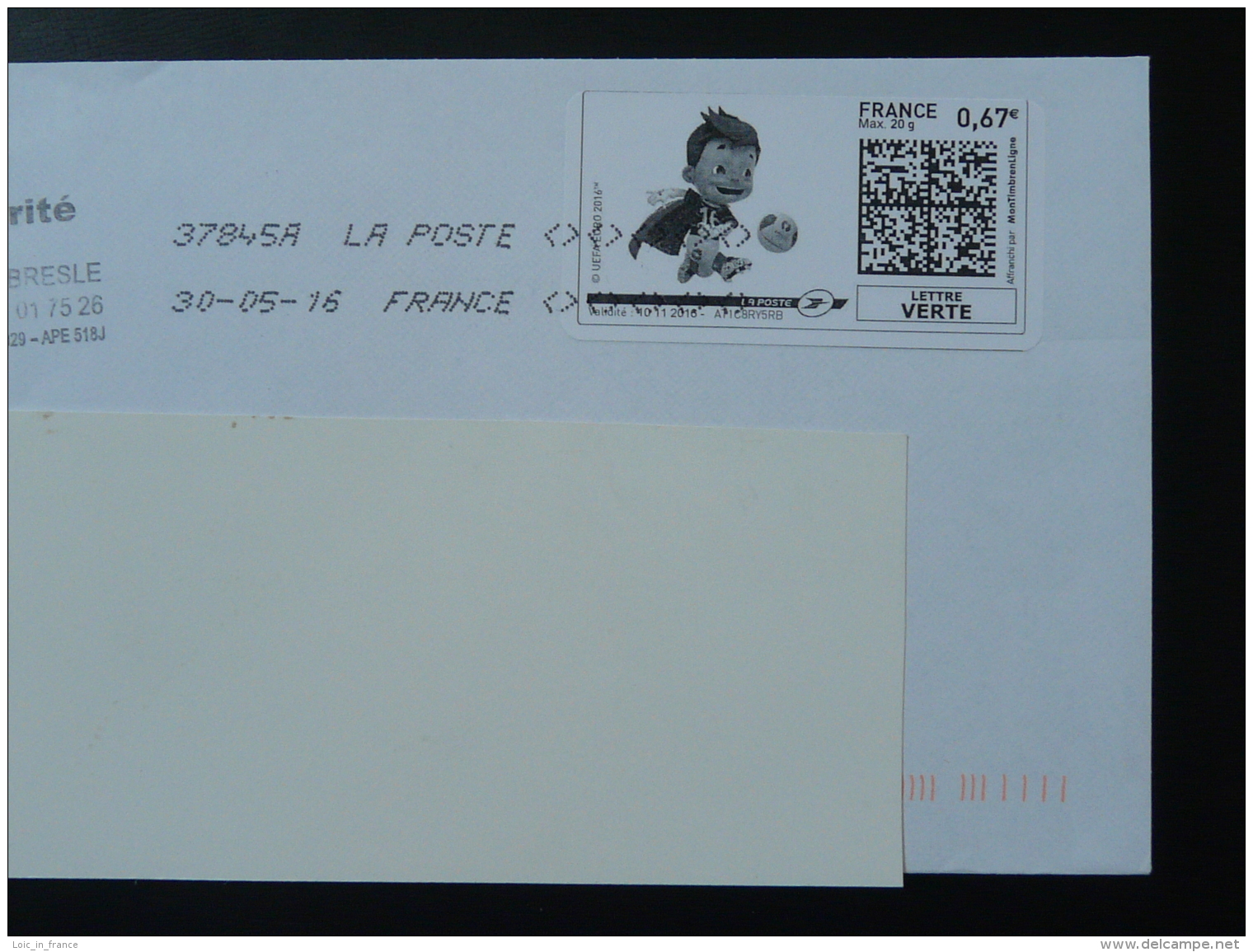 Football UEFA Euro 2016 Timbre En Ligne Sur Lettre (e-stamp On Cover) TPP 3160 - Championnat D'Europe (UEFA)