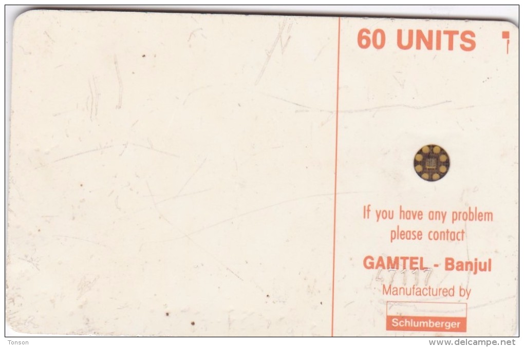 Gambia, GAM-D4E, 60 Units, Logo - Orange, 2 Scans.  SC5 Chip In ISO Position, Hole 6 Mm   Many Marks - Gambia