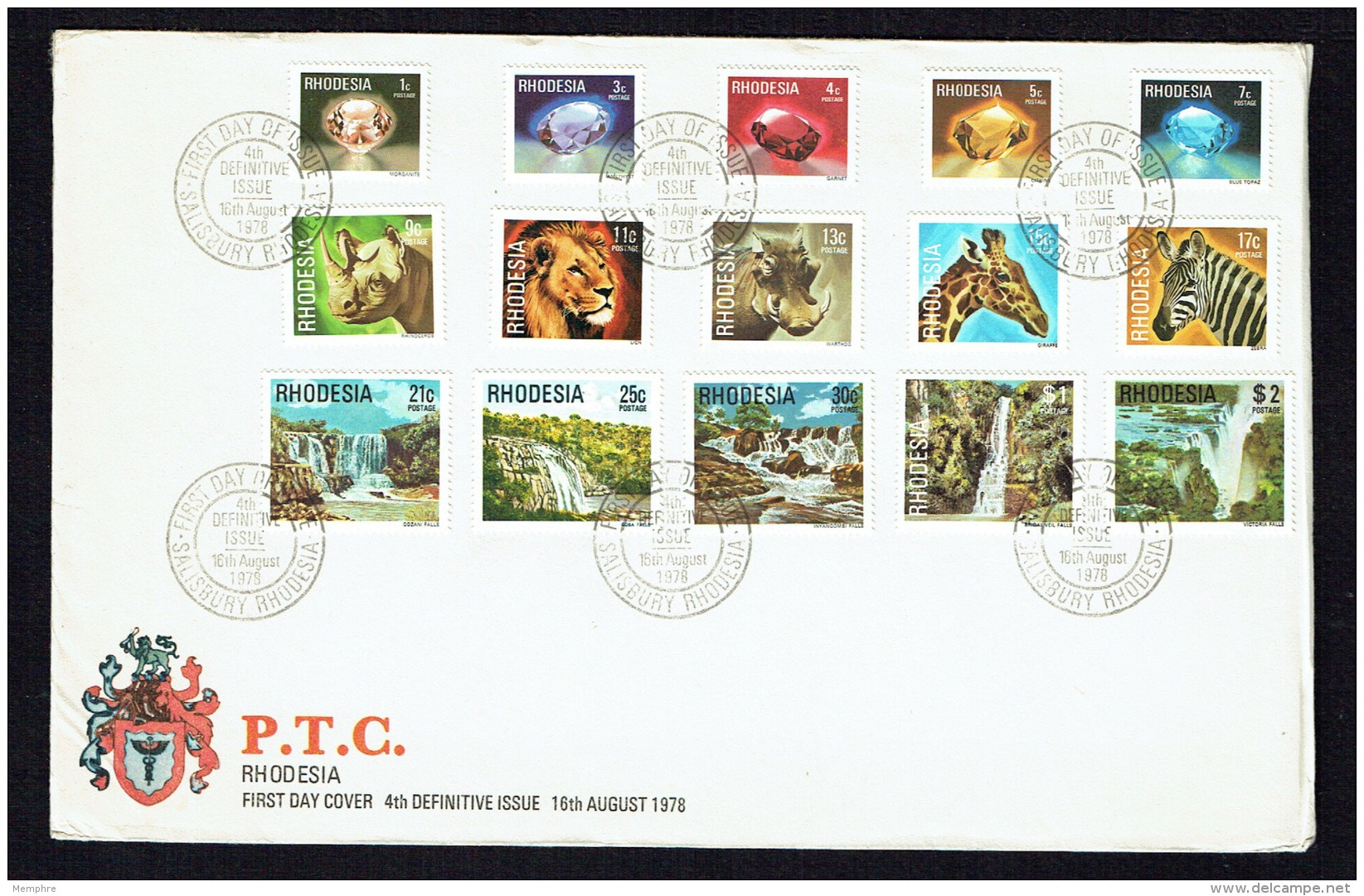 1978  DEfinitive Issue: Minerals, Animals, Waterfalls  - Comple Set On Single Unaddressed FDC - Rhodesië (1964-1980)