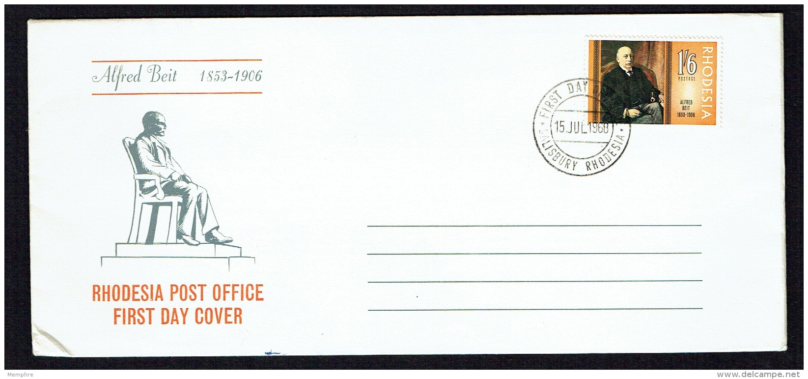 1968  Alfred Breit  -  Unaddressed FDC - Rhodésie (1964-1980)