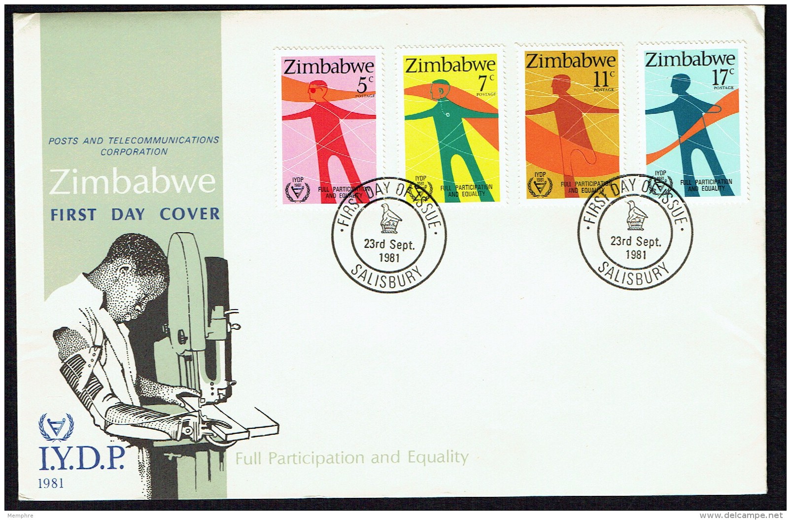 1981  Year Of The Disabled   Complete Set On Single  Unaddressed  FDC - Zimbabwe (1980-...)