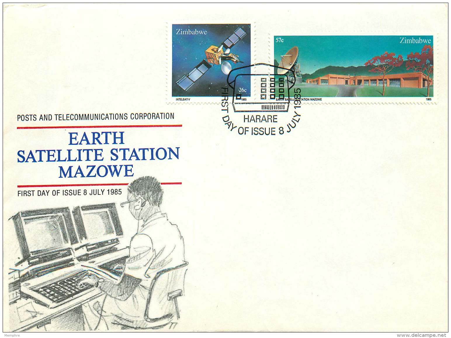 1985  Satellite And Earth Station      Complete Set On Single  Unaddressed  FDC - Zimbabwe (1980-...)