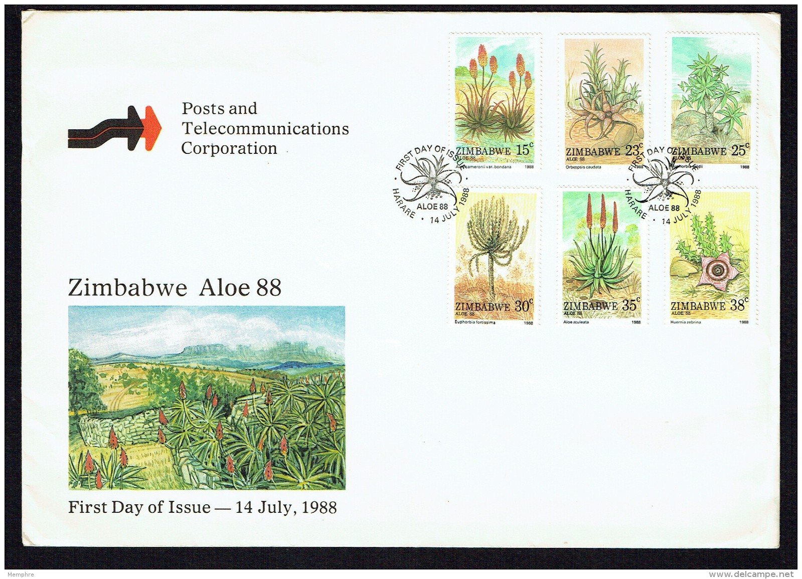 1988  Aloes And Succulents    Complete Set On Single  Unaddressed  FDC - Zimbabwe (1980-...)