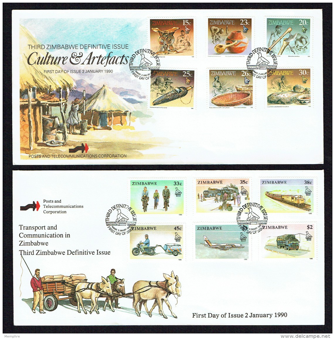 1990 Third Definitive Set 15&cent; To $2 Values Complete Set On Two  Unaddressed  FDC - Zimbabwe (1980-...)