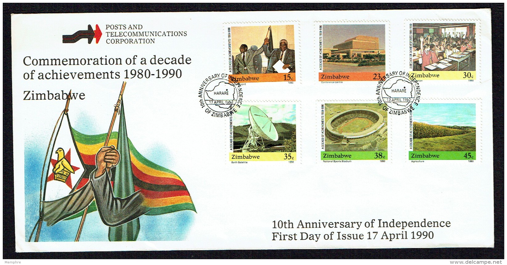 1990    10th Ann. Of Independance -Complete Set On Single  Unaddressed  FDC - Zimbabwe (1980-...)