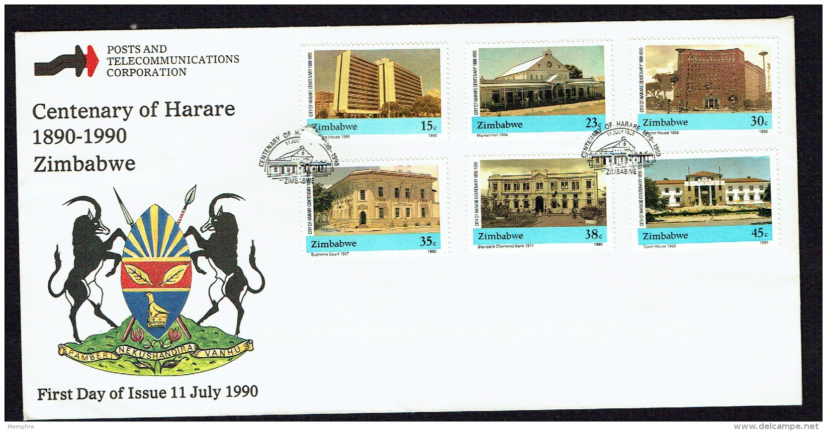 1990   Centenary Of Harare  -Complete Set On Single  Unaddressed  FDC - Zimbabwe (1980-...)