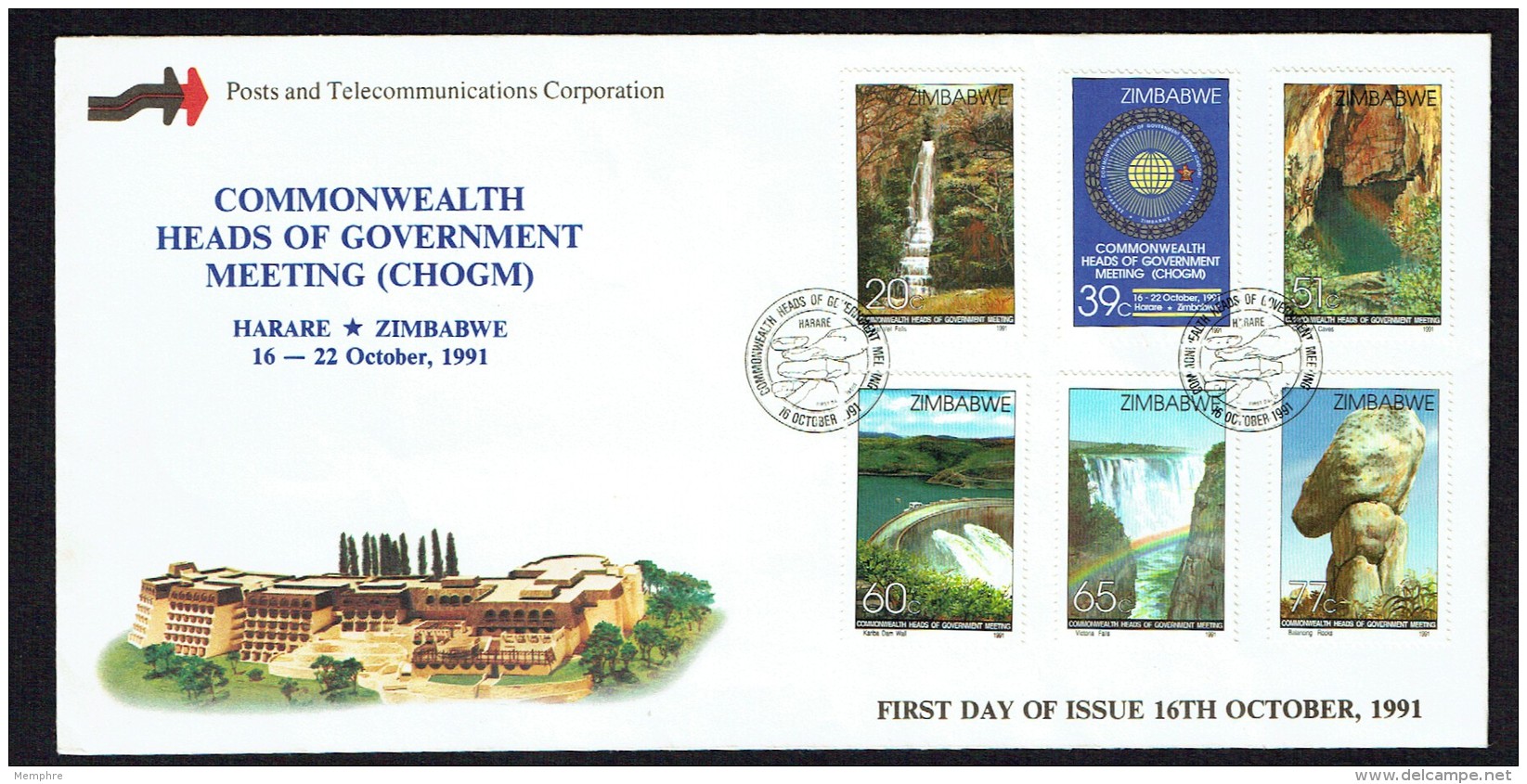 1991  Commonwealth Heads Of Government Meeting - Waterfalls -Complete Set On Single  Unaddressed  FDC - Zimbabwe (1980-...)