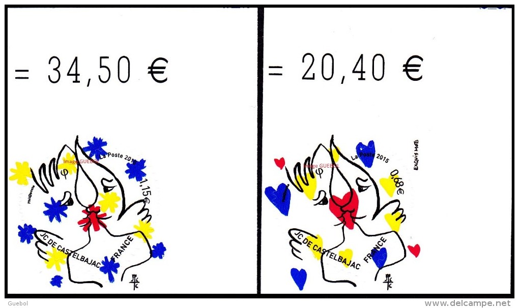 France Autoadhésif N° 1082 Et 1083 ** Coeurs 2015 - Castelbajac Pour Lettres Vertes Coin De Feuille - Sonstige & Ohne Zuordnung