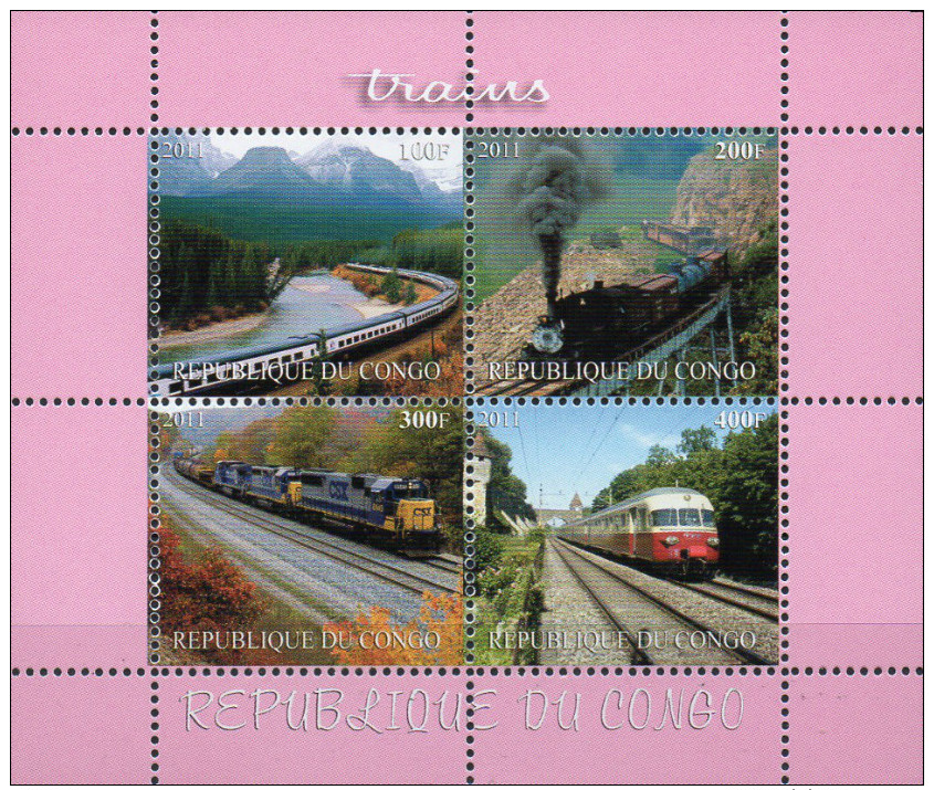 Kongo Kleinbogen 2011 Eisenbahnzüge  **/MNH - Treinen