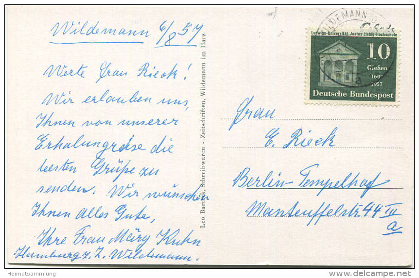 Wildemann - Verlag Leo Barteck Wildemann Gel. 1957 - Clausthal-Zellerfeld
