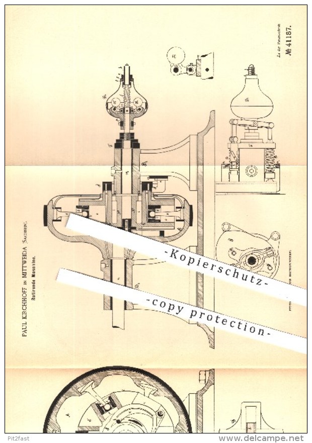 Original Patent - Paul Kirchhoff In Mittweida , 1887 , Rotierende Maschine , Rotation , Pumpe , Pumpen , Oldham !!! - Historische Dokumente