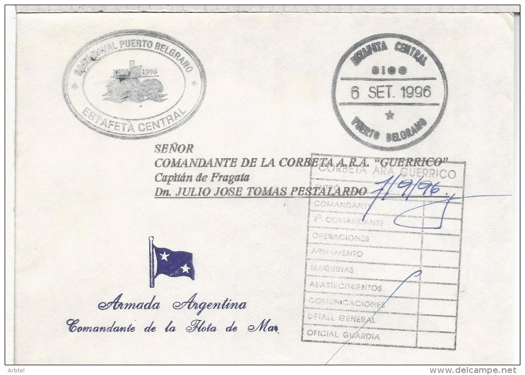 ARGENTINA CC CERTIFICADA CORREO OFICIAL PUERTO BELGRANO COMANDANTE DE LA FLOTA - Oficiales