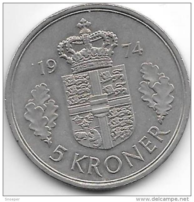 *denmark  5 Kroner 1974  Km 863.1 Xf+ - Denemarken