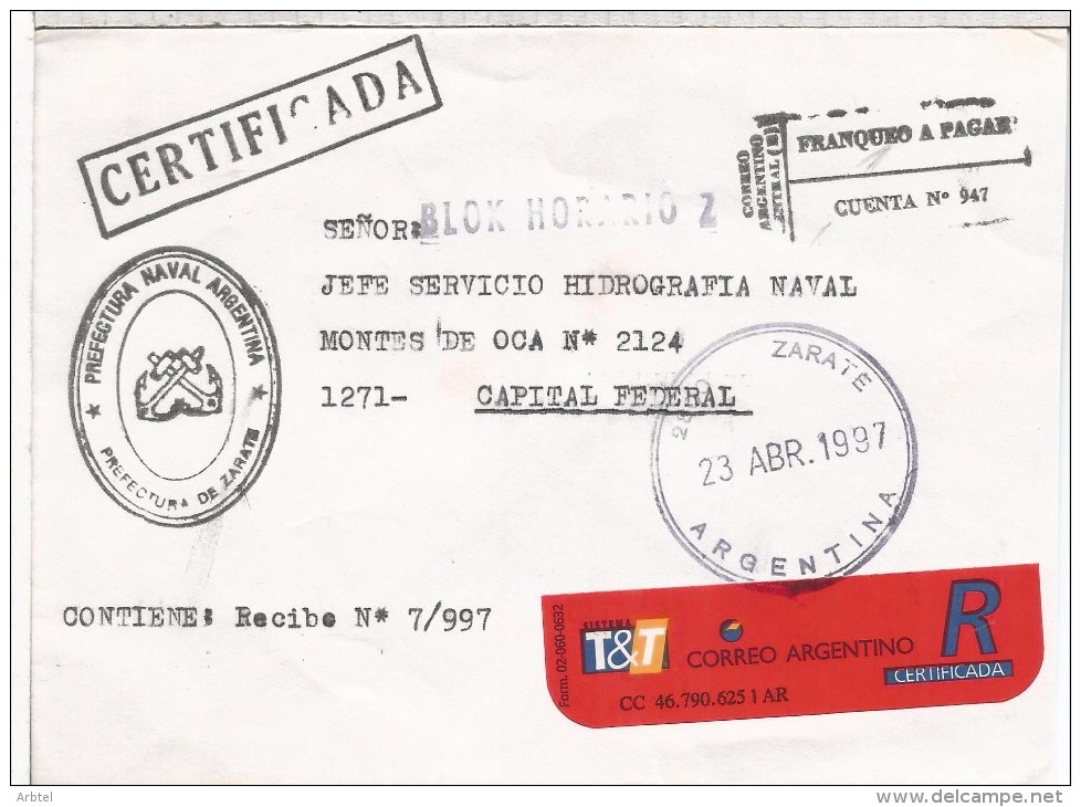 ARGENTINA CC CORREO OFICIAL ARMADA ARGENTINA PREFECTURA NAVAL ZARATE - Oficiales