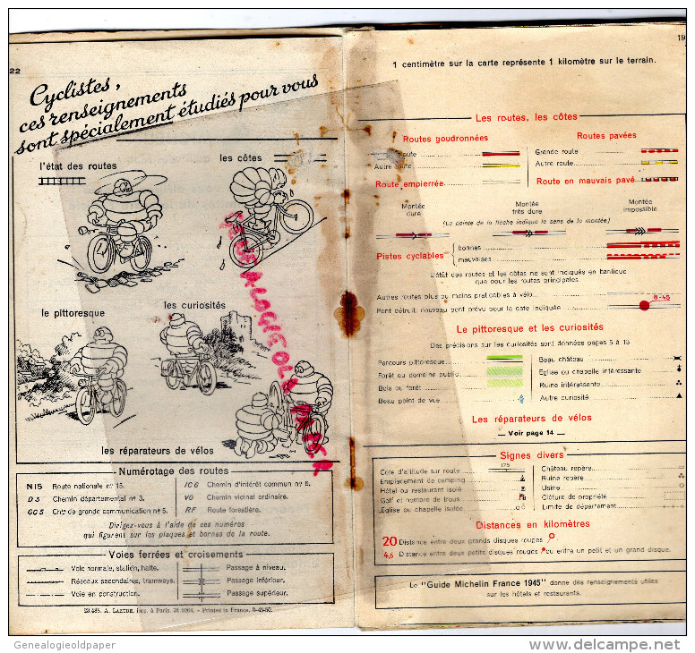 75 - PARIS - CARTE CYCLISTE -CYCLISME- MICHELIN - RARE 1945-MAISONS LAFFITTE-VERSAILLES-CHEVREUSE-CORBEIL-PONTOISE-MEAUX - Cartes Routières