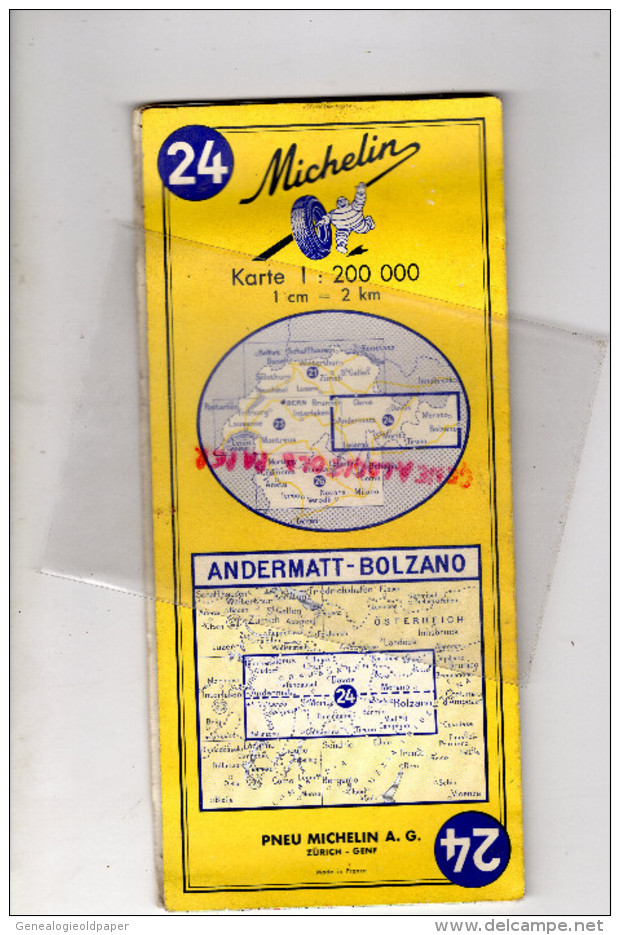 SUISSE - CARTE MICHELIN - ANDERMATT-BOLZANO- ZURICH- DZINT MORITZ-DAVOS-TIRANO-LOCARNO-MERANO-1963 - Roadmaps