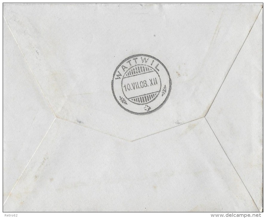 ERLENBACH &#8594; Kleines Briefchen Nach Wattwil 10.07.1908 &#9658;SBK 104&#9668; - Briefe U. Dokumente