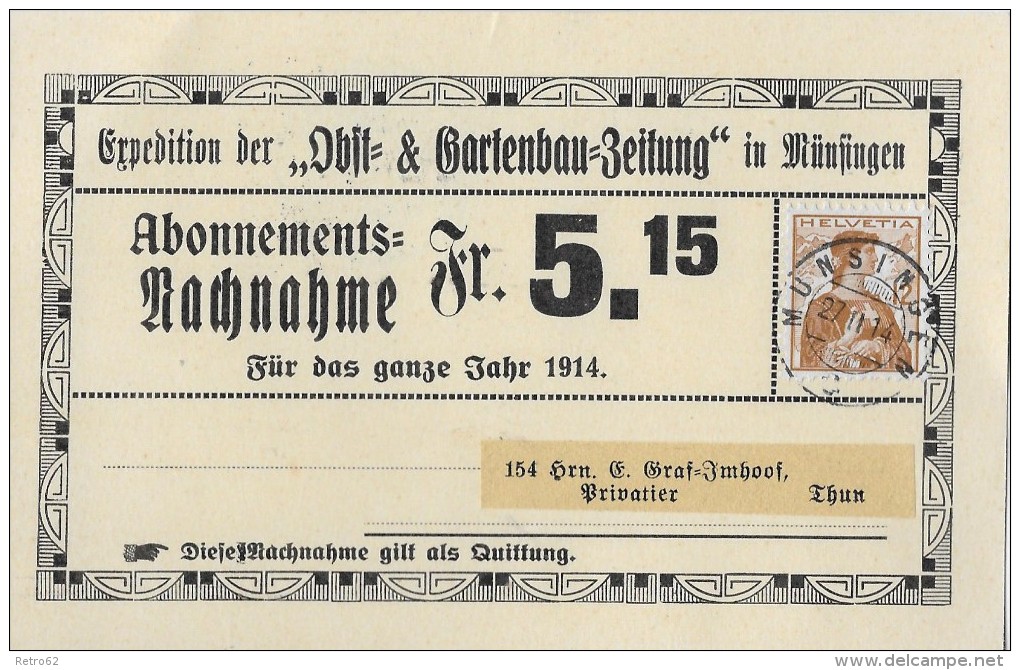 MÜNSINGEN &#8594; Expedition Der Obst- & Gartenbau-Zeitung &#9658;SBK 121&#9668; - Interi Postali