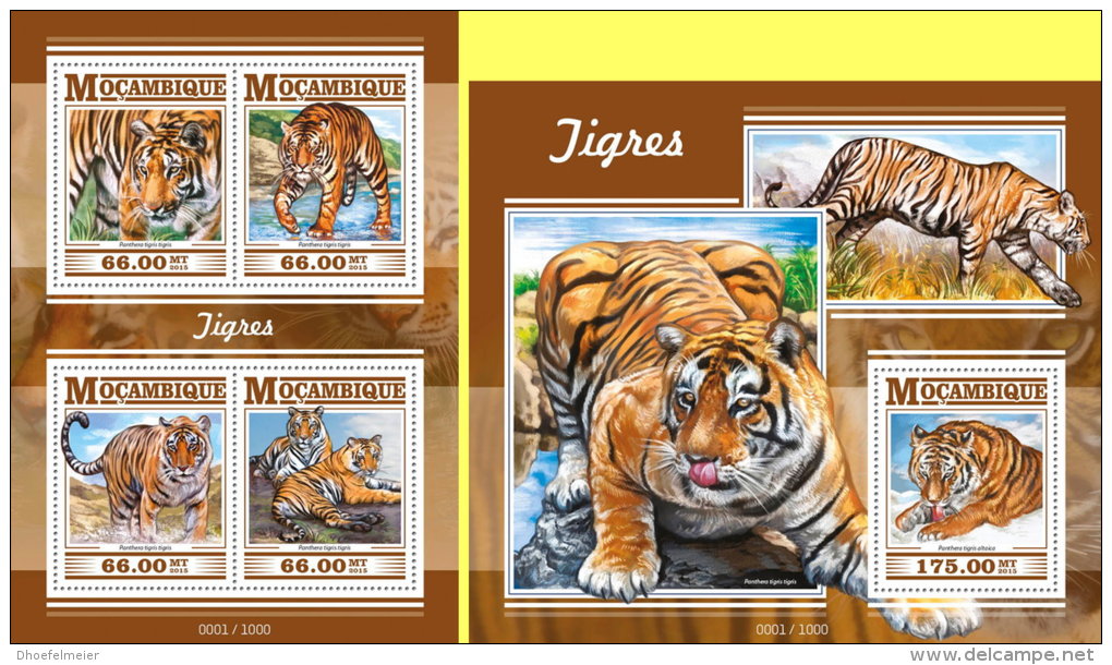 MOZAMBIQUE 2015 ** Tigers Tiger Wild Cat M/S+S/S - OFFICIAL ISSUE - A1549 - Roofkatten