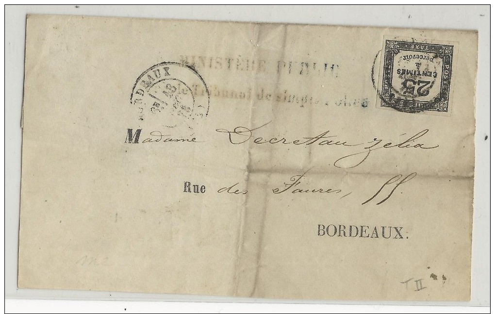 1873 - TAXE De 25 (RARE) Sur LETTRE INCOMPLETE De BORDEAUX - 1849-1876: Classic Period