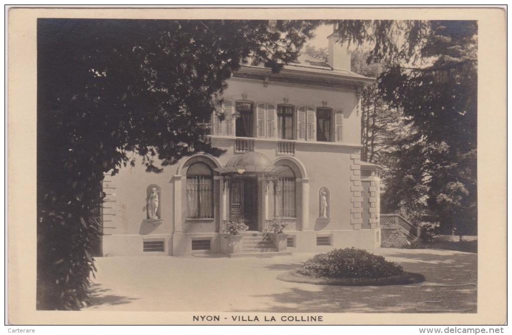 CARTE PHOTO,SUISSE,SWITZERLAND,SWISS, HELVETIA,SCHWEIZ,vaud,NYON,en 1930,maison Bourgeoise,statue,la Colline - Nyon