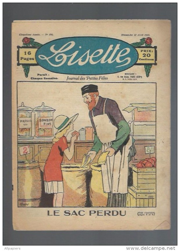 Lisette N°196 Le Sac Perdu - Un Beau Rêve - L'oeuf De Crête Rouge - Le Gelée De Coings - La Surprise De Poucette 1925 - Lisette