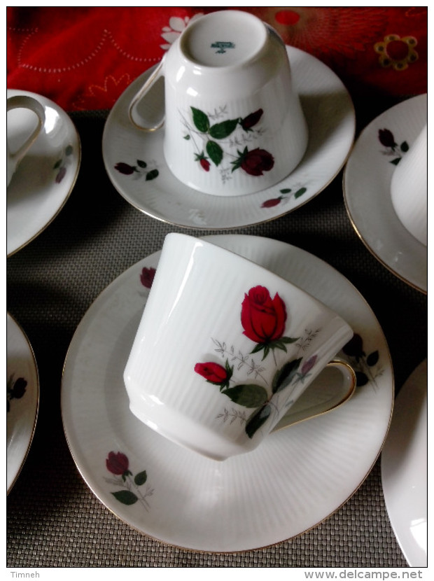 MITTERTEICH BAVARIA 6 Tasses à Café Thé +sous Tasses Porcelaine Striée - Fleurs Roses Rouges - Mitterteich (DEU)