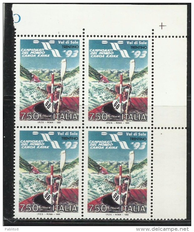 ITALIA REPUBBLICA ITALY REPUBLIC 1993 CAMPIONATI DEL MONDO DI CANOA KAYAK QUARTINA BLOCK MNH - 1991-00:  Nuovi