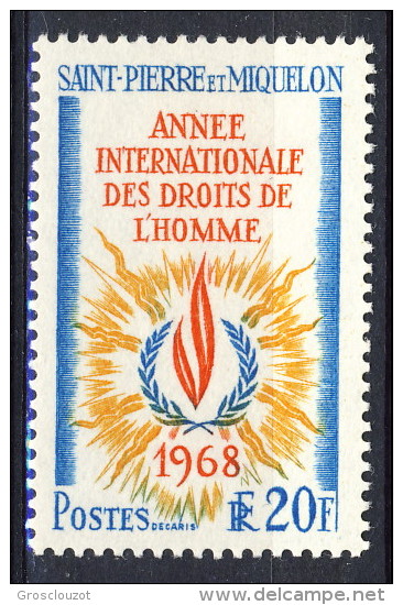 S. Pierre Et Miquelon 1968 N. 384 Fr. 20 Anno Dei Diritti Dell'uomo MNH Catalogo € 13 - Ongebruikt