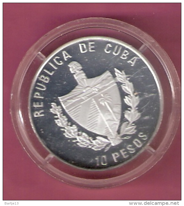 CUBA 10 PESOS 2005 AG PROOF COLOURED PICASSOFISH KM816 SCRATCHES ONLY ON CAPSEL - Cuba