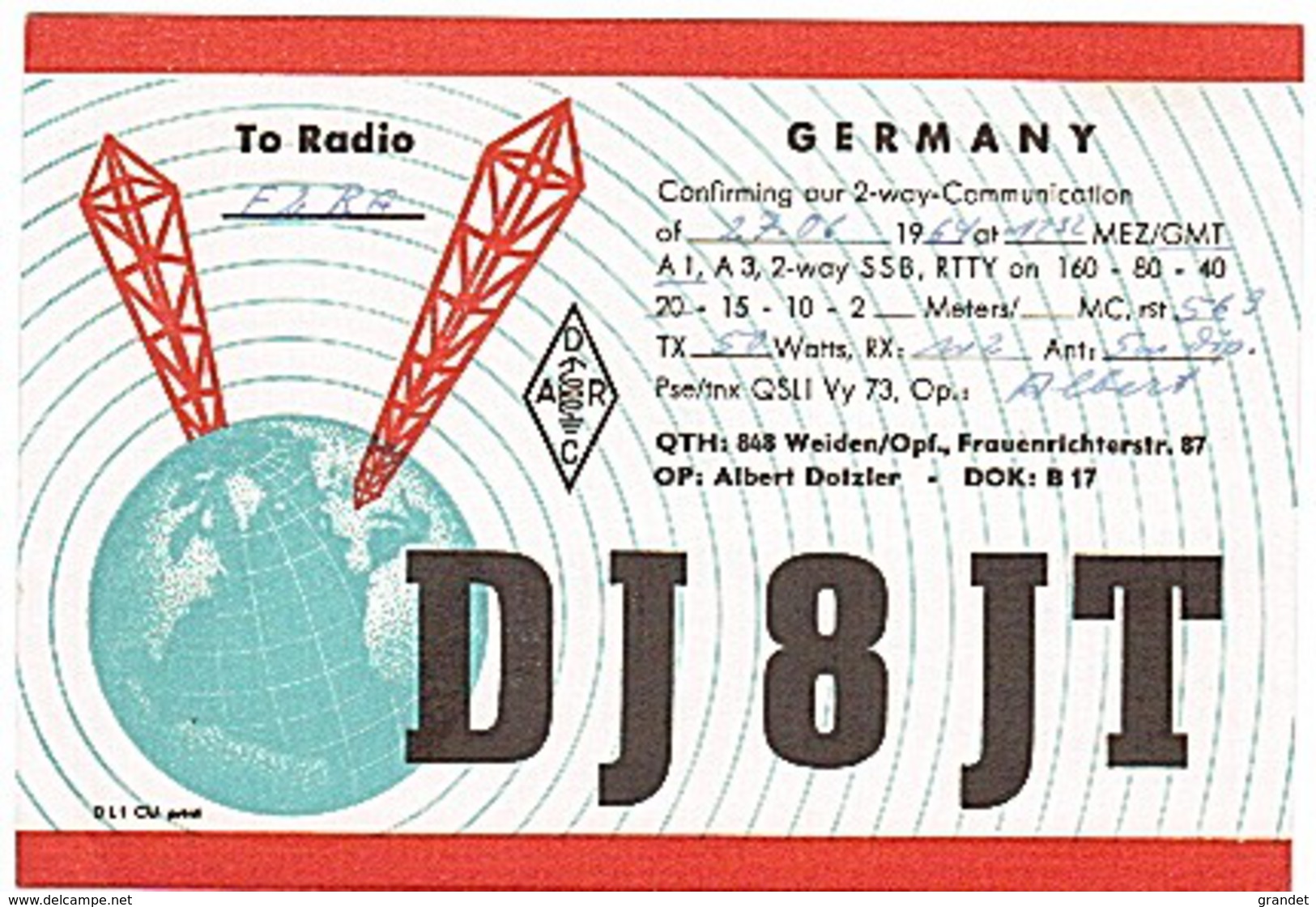 CARTE - RADIO - QSL - WEIDEN - 1969 - - Radio Amateur