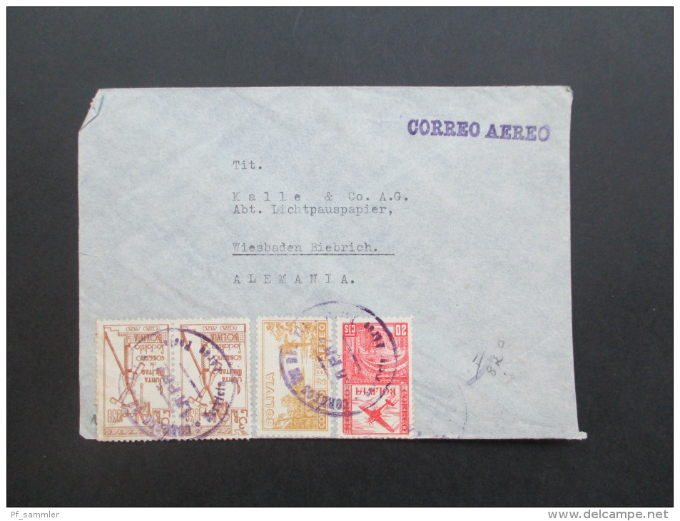 Bolivien 1938 Luftpostbrief / Correo Aero. Flugpostmarken Nr. 283 / 289 Und 290 Mischfrankatur - Bolivia