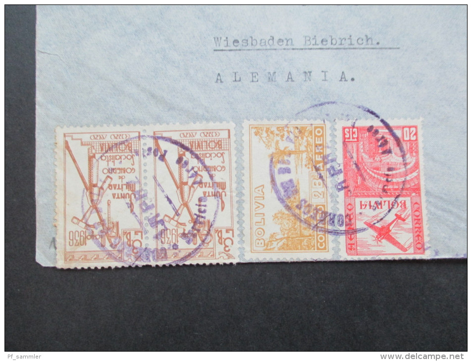 Bolivien 1938 Luftpostbrief / Correo Aero. Flugpostmarken Nr. 283 / 289 Und 290 Mischfrankatur - Bolivia