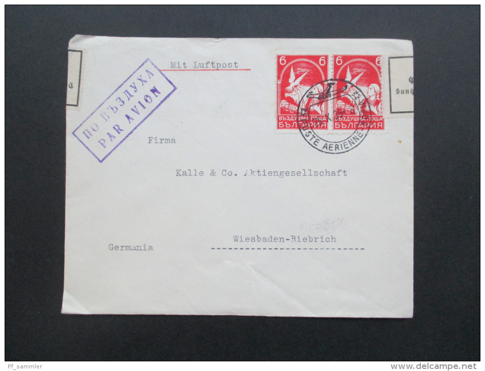 Bulgarien 1939 Luftpostbeleg / Zollamtlich Geöffnet! Stempel Mit Flugzeug Poste Aerienne Sofia. Nr. 352 MeF - Cartas & Documentos