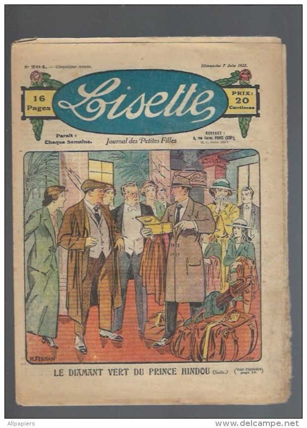 Lisette N°204 Le Paté De Maître Tranchelard - Un Jour De Pluie - Leçon De Couture - Chapeaux D'été De 1925 - Lisette