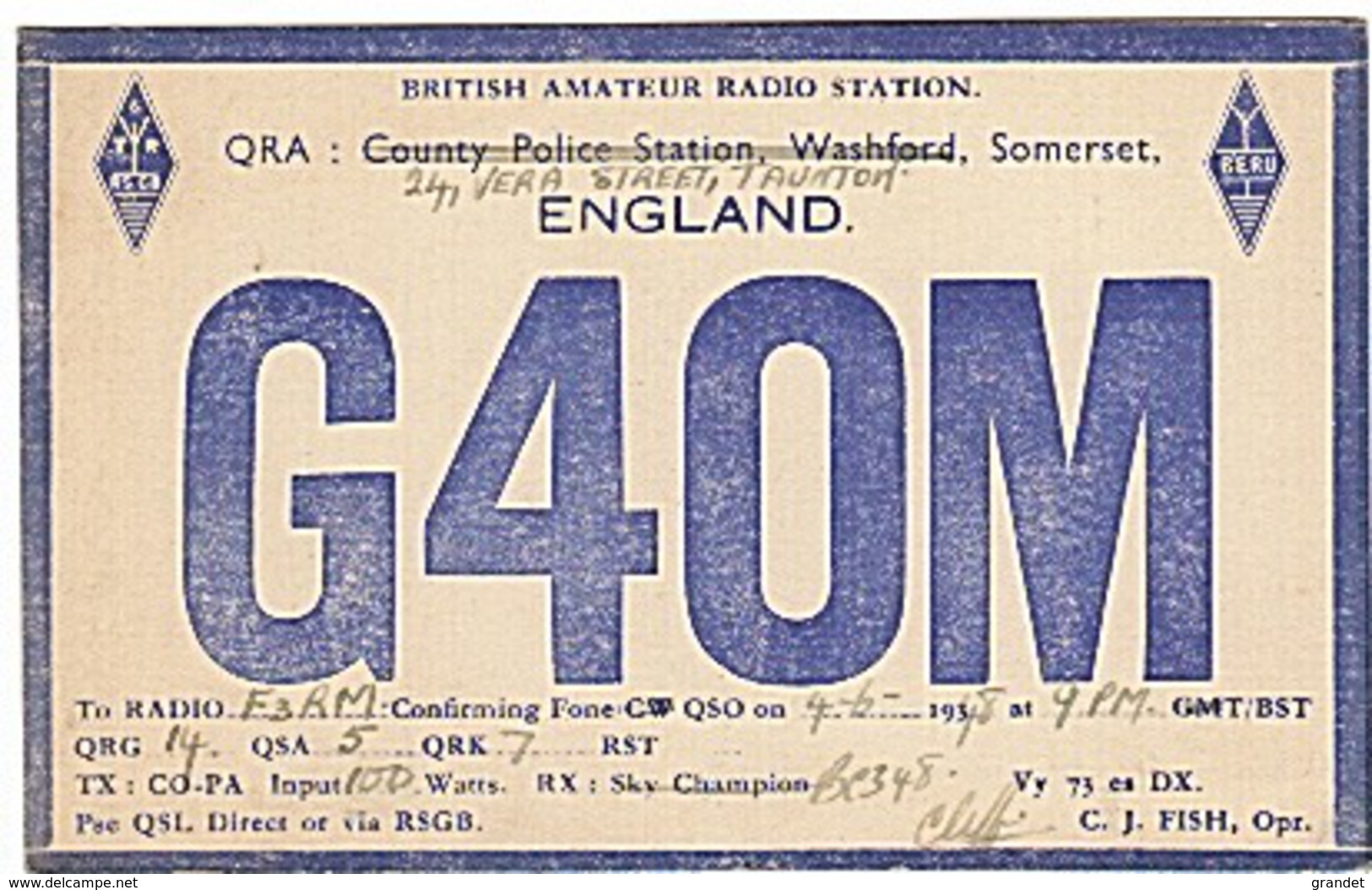 CARTE - RADIO - QSL - ANGLETERRE - ENGLAND - WASFORD - TAUNTON - 1948 - - Radio Amateur