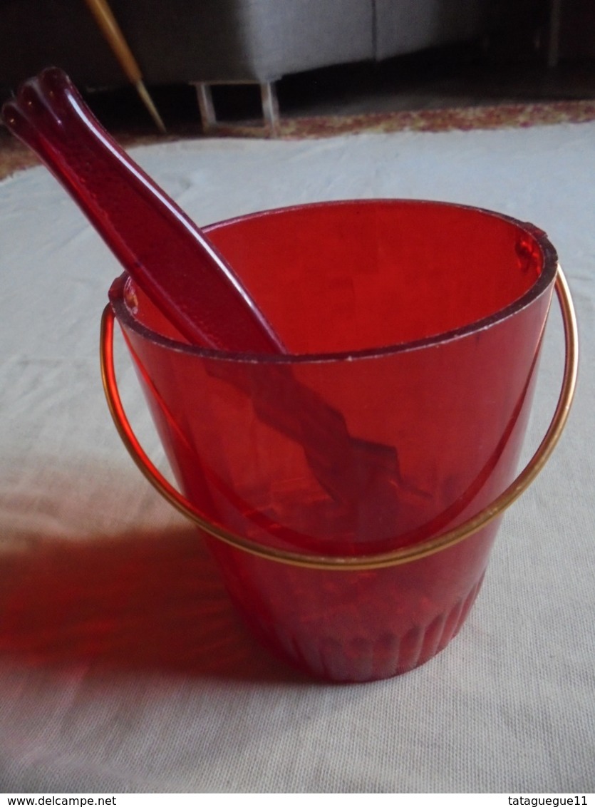 Vintage - Seau/pot à Glace + Pince à Glaçons Plastique Rouge Années 70 - Altri & Non Classificati