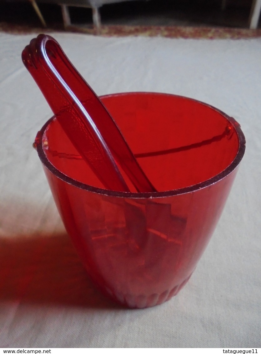 Vintage - Seau/pot à Glace + Pince à Glaçons Plastique Rouge Années 70 - Autres & Non Classés