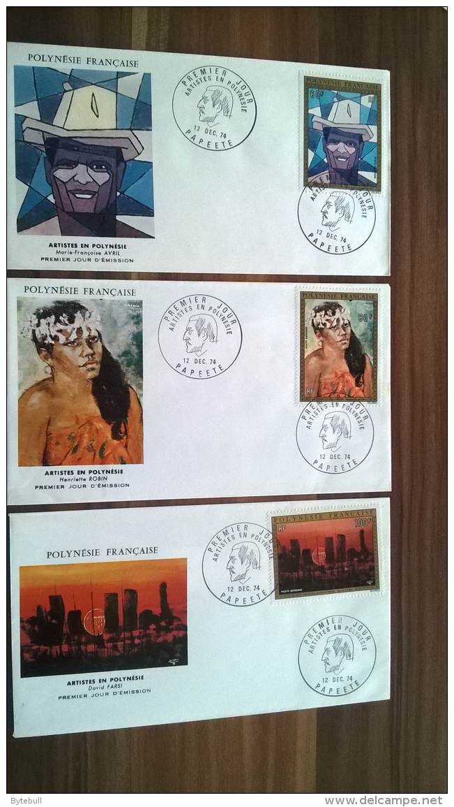 POLYNESIE - 1974 - SERIE YVERT N° PA 84/88 COMPLETE SUR ENVELOPPE FDC - TABLEAUX - COTE DES TIMBRES = 85 EUR - FDC