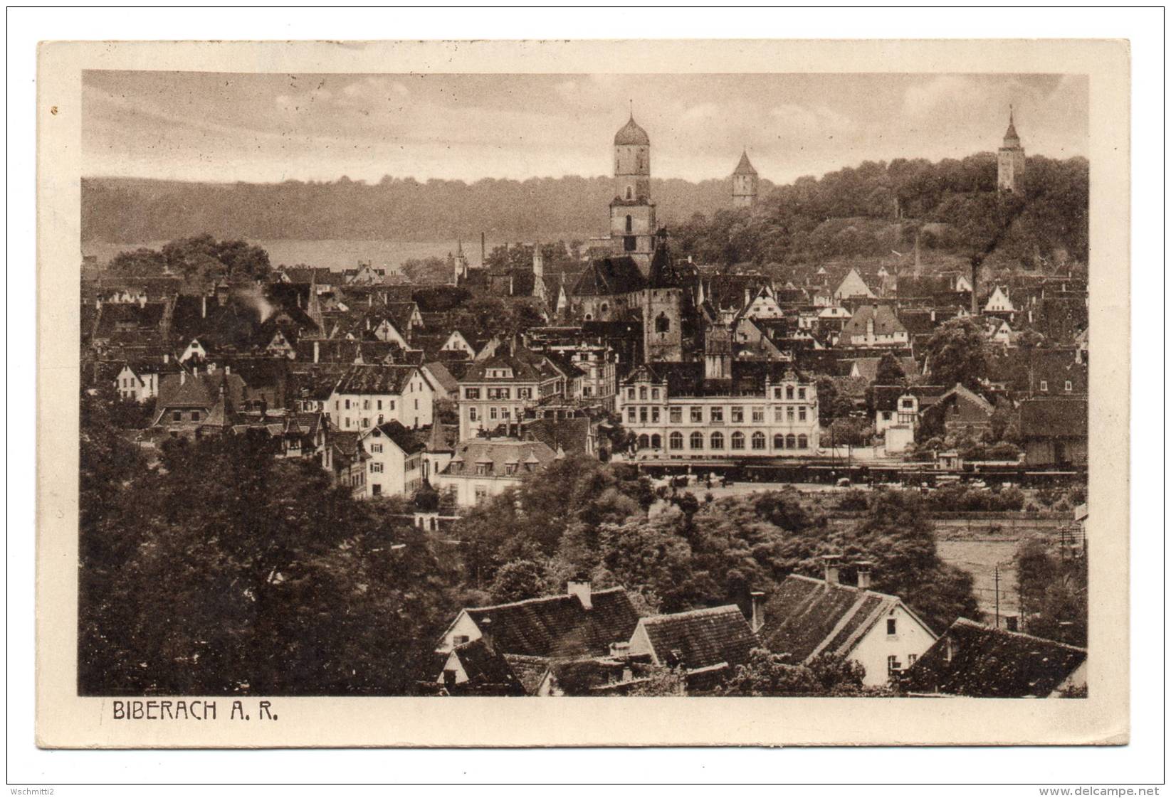 Ak BIBERACH - Panorama; 1921 Nach STUTTGART - Biberach